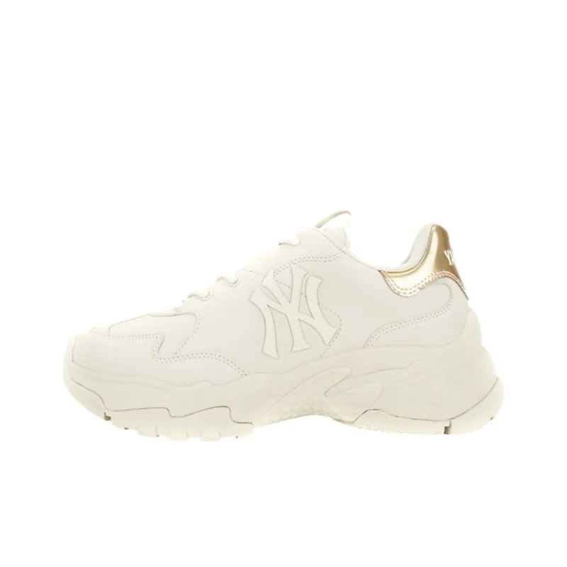 MLB Big Ball Chunky Shiny New York Yankees Anti Slip Wear Resistant Low Top Chunky Sneakers Unisex Ivory White-0