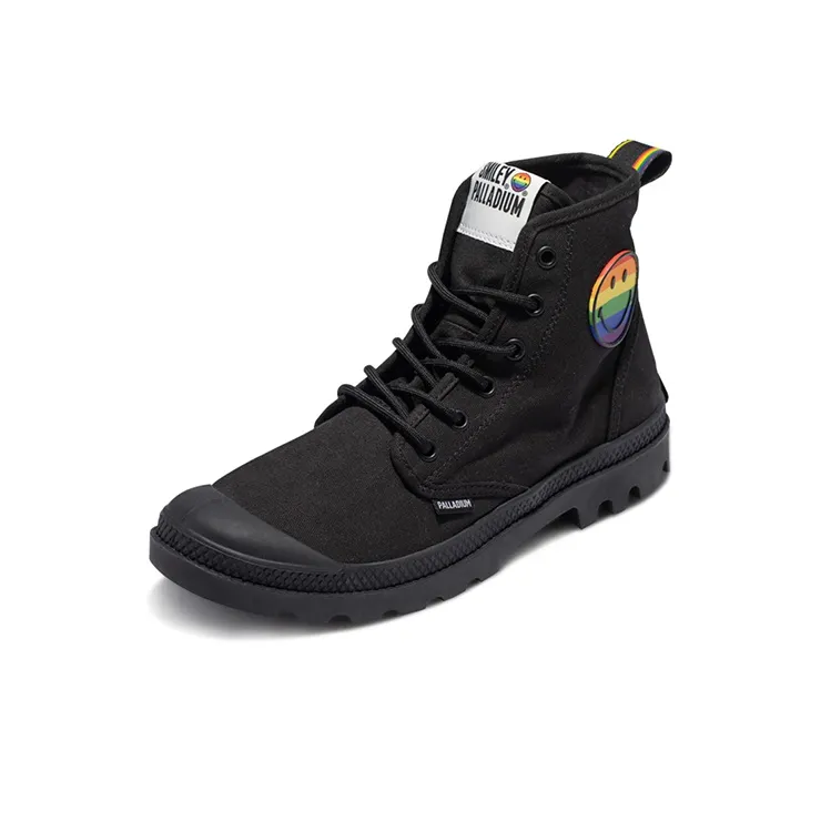 Palladium Pampa Smiley Pride Wear-Resistant Slip-Resistant High-Top Canvas Shoes Unisex Black-1