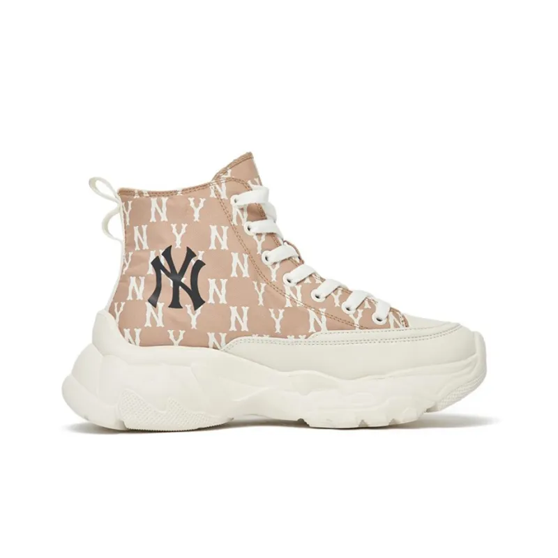 MLB Chunky High Cushioning Anti Slip And Wear Resistant High Top Chunky Sneakers Unisex Dark Beige Yellow-1
