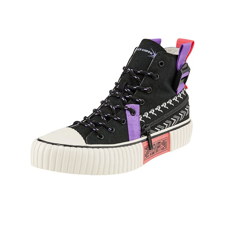 Kappa Player DJ Equipment Abrasion Resistant Coverage High Top Canvas Shoes Unisex Black Sea Shell Purple-1