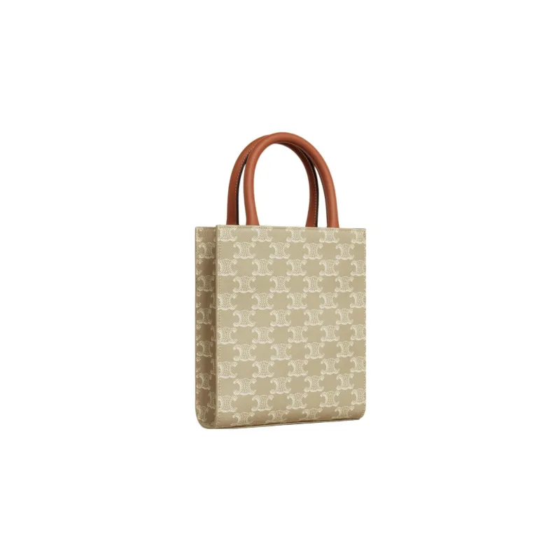 CELINE Cabas Cow Leather Binding Tote Bag, Shopping Bag, Shoulder Bag, Crossbody Bag, Handbag Mini Men's Beige Brown-1