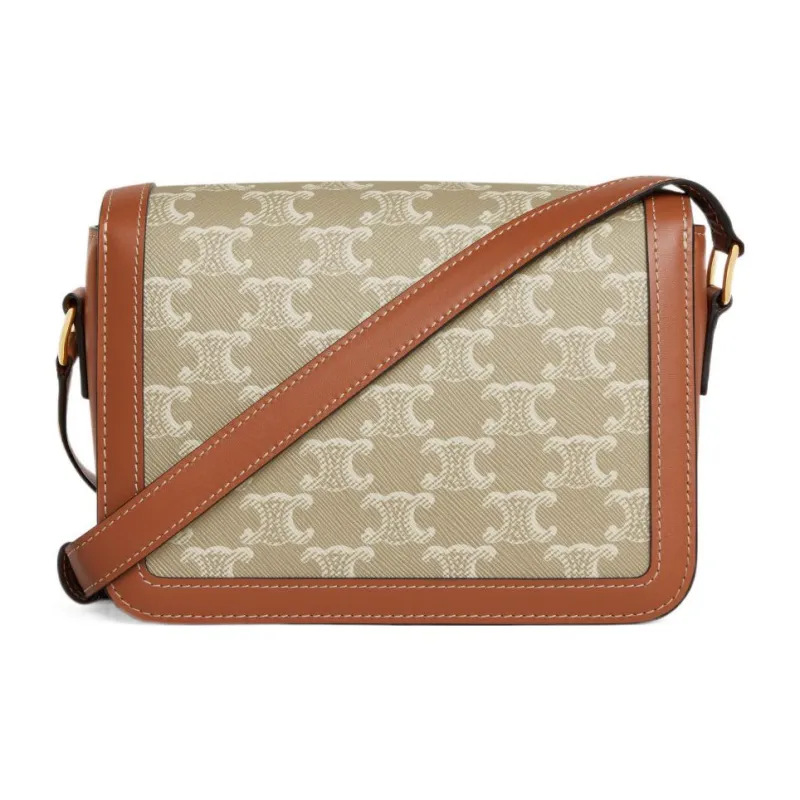 CELINE Triomphe Arc De Triomphe Cow Leather Binding Shoulder Bag, Portable Crossbody Bag Women's Beige Brown-2