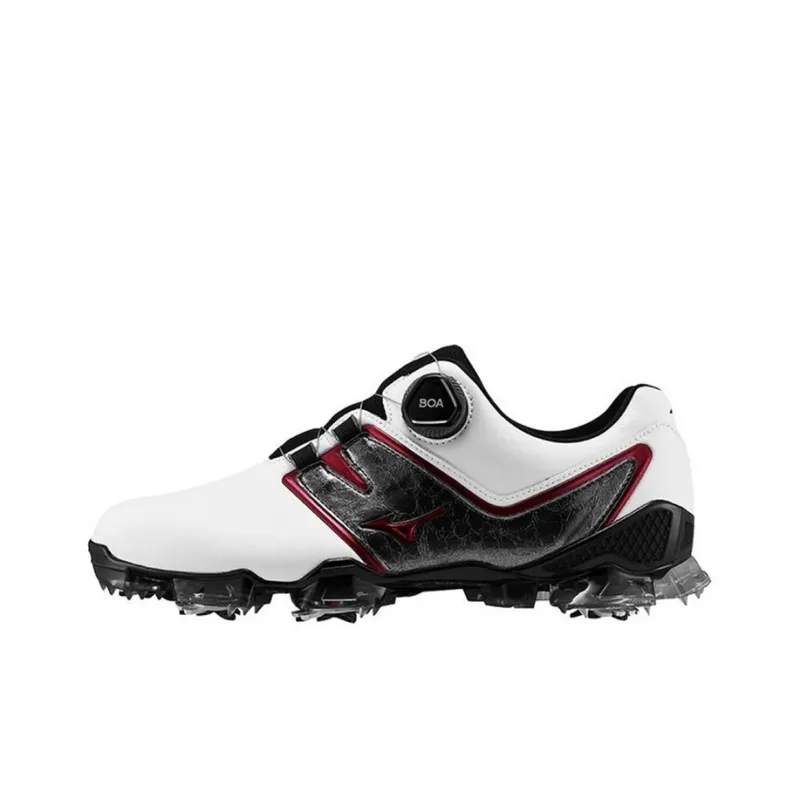 Mizuno Valour 004 Boa Cushioning Anti-Slip Wear-Resistant Breathability Low-Top Golf Shoes Men's Black White Red-0