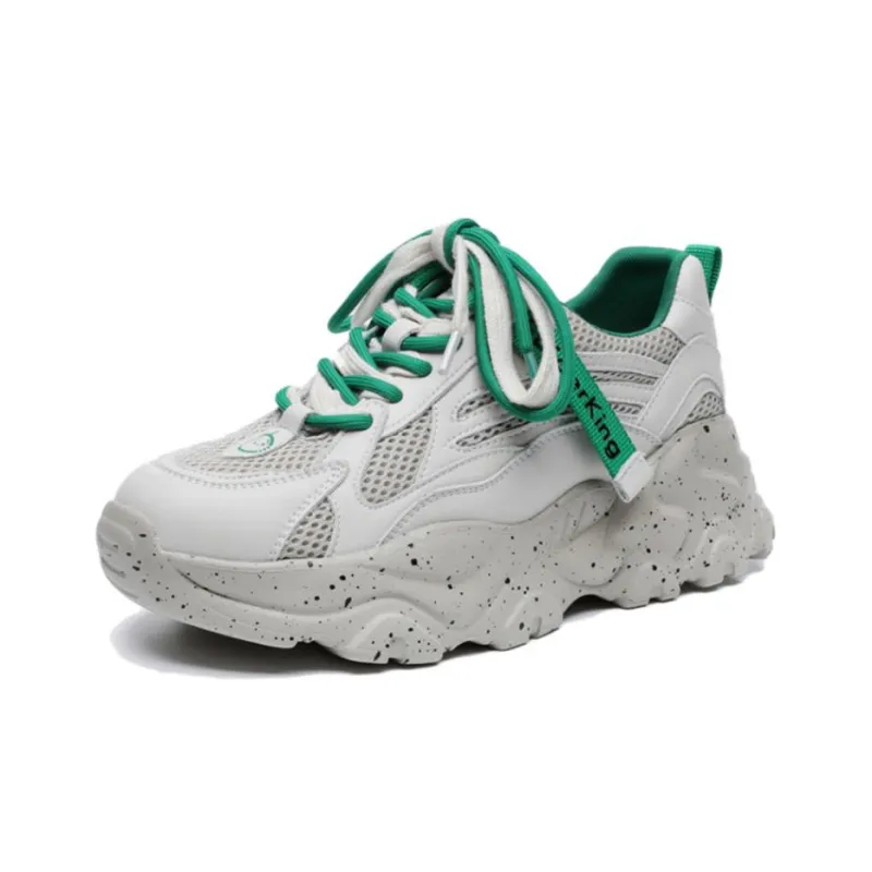 Spider King Low Top Chunky Sneakers Women's Green Gray-1