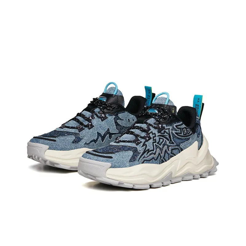 Anta Wear Resistant Slip Resistant Low Top Chunky Sneakers Men's Denim Blue-2