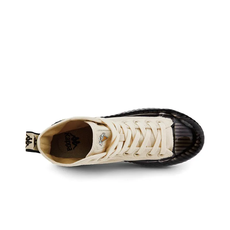 Kappa Anti Slip Wear Resistant High Top Canvas Shoes Unisex White Black-3
