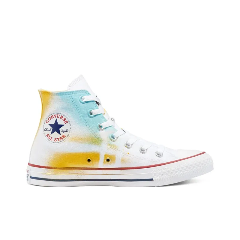 Converse Hand Painted Chuck Taylor All Star High Top Canvas Shoes White/Yellow/Blue-1
