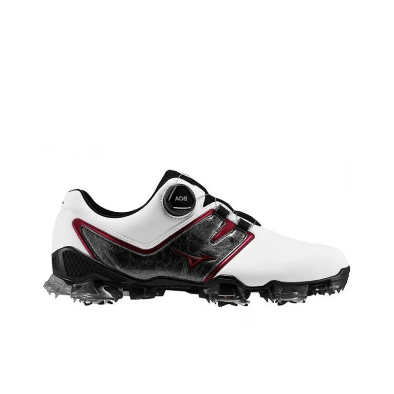 Mizuno Valour 004 Boa Cushioning Anti-Slip Wear-Resistant Breathability Low-Top Golf Shoes Men's Black White Red-1
