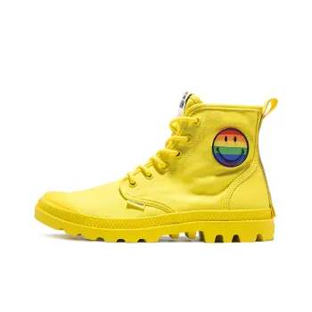 Palladium Pampa Smiley Pride Wear resistant And Lightweight High Top Canvas Shoes Unisex Yellow