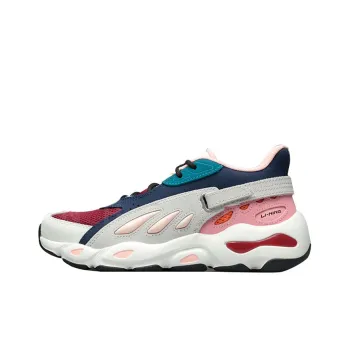 LiNing Butterfly Durable Breathable Low Top Chunky Sneakers Women's Red White