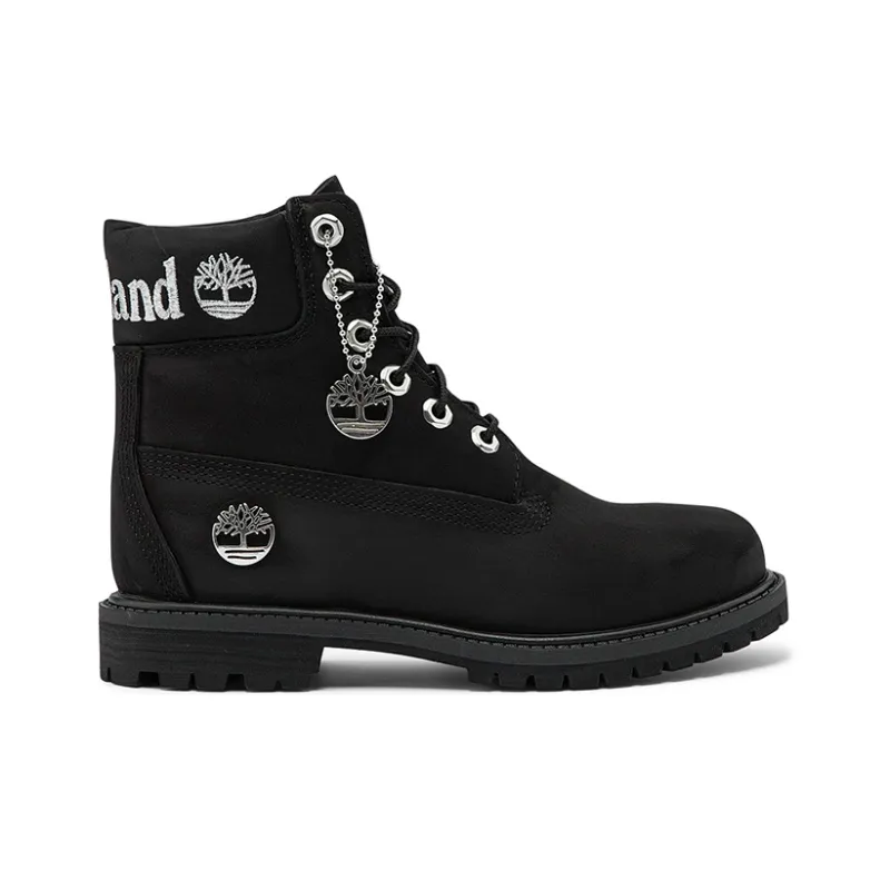Timberland 6 Inch Premium Waterproof Boots 'Black Nubuck With Silver Logo' Women's-1