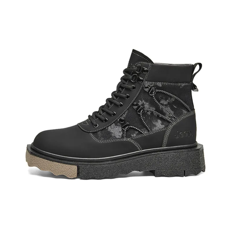 Jeep Short Outdoor Boots Medium Heel Men's Black-0