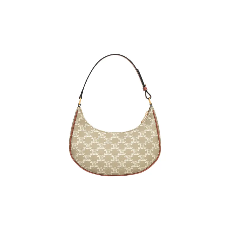 CELINE AVA Leather Trim Handbag, Shoulder Bag Women's Beige Brown-2
