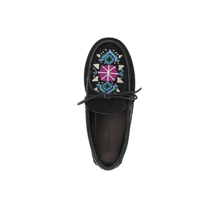 ISABEL MARANT Embroidered Suede Loafers-4