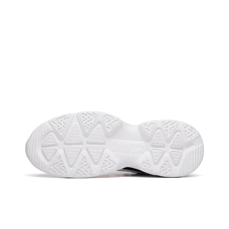 Anta Life Collection Leather Upper Anti Slip Wear Resistant Low Top Chunky Sneakers Men's White Black-4