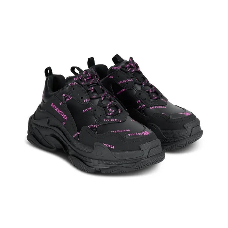 Balenciaga Triple S Allover Logo Black Pink Women's-2