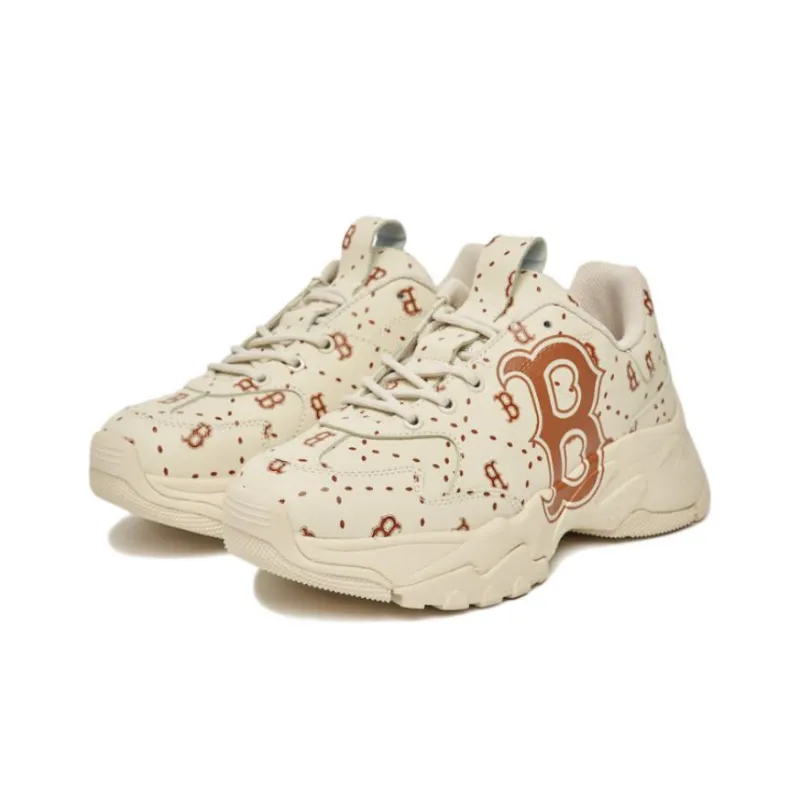MLB Big Ball Chunky Cushioning Anti Slip And Wear Resistant Low Top Chunky Sneakers Unisex Beige Yellow-2