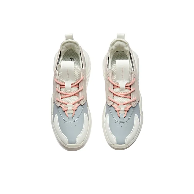 ANTA Chunky Sneakers Women's Low Top Mist Gray/Lotus Gray/Ivory White/Pink-3