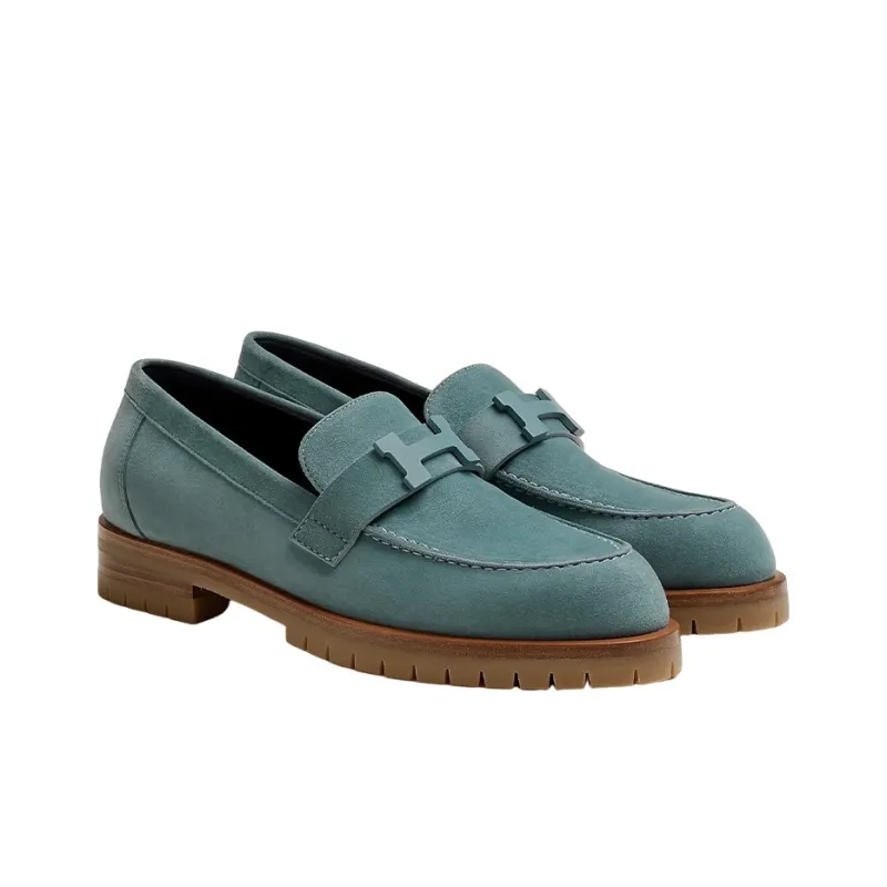 HERMES Faubourg Loafers Women's Blue-1