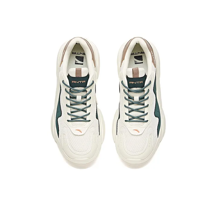 Anta Durable Breathable Low Top Chunky Sneakers Men's White Gray Green-2