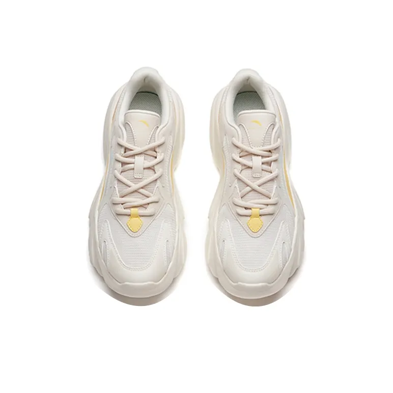 Anta Life Collection Anti Slip And Wear Resistant Breathable Low Top Chunky Sneakers Women's White Yellow-3