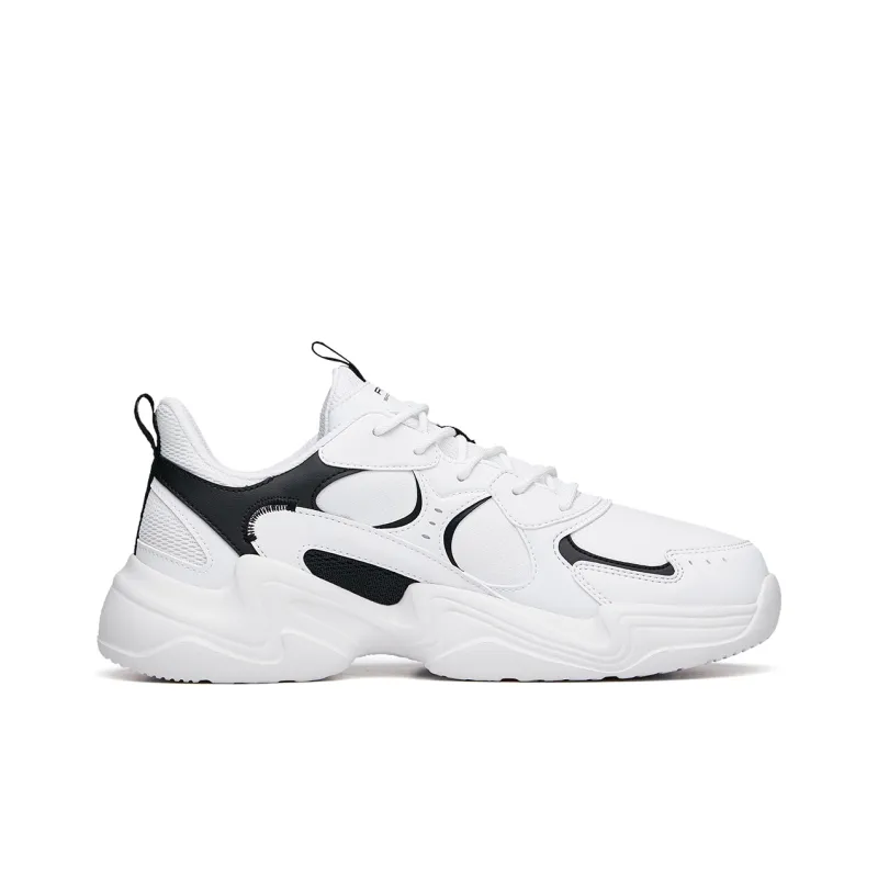 Anta Life Collection Leather Upper Anti Slip Wear Resistant Low Top Chunky Sneakers Men's White Black-1