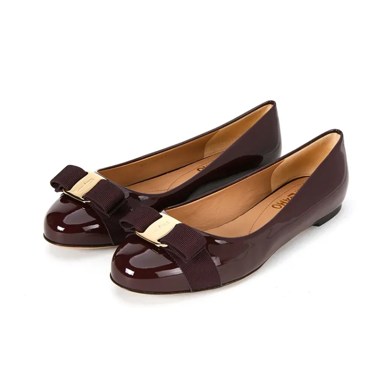 FERRAGAMO Vara Casual Single Shoes Women's Burgundy-2