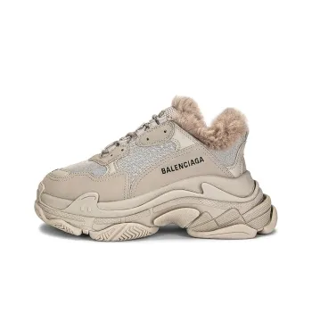 Balenciaga Triple S Fake Fur Beige Women's