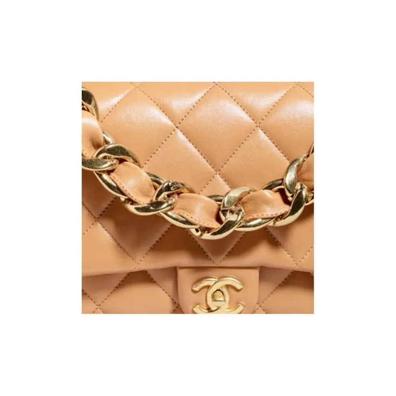 CHANEL Sheepskin Flap Bag, Portable Crossbody Bag, Shoulder Bag Tubas Women's Caramel-2
