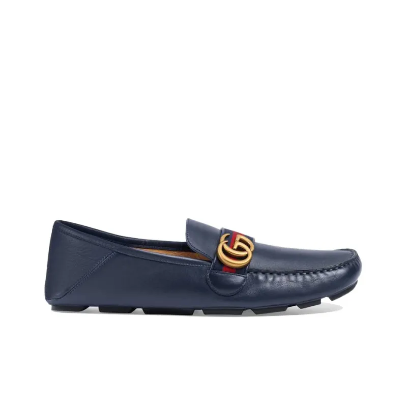 GUCCI Horsebit Double G Loafers Men's Blue-1