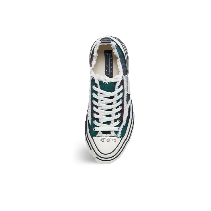 VESSEL Forrest Green Plaid Durable Breathable Low Top Canvas Shoes Unisex Green-4