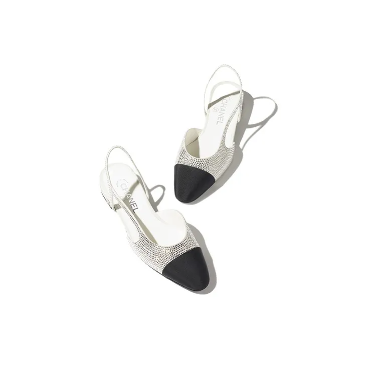 CHANEL Strass 20mm Slingbacks Silver Black Grosgrain Women's-2