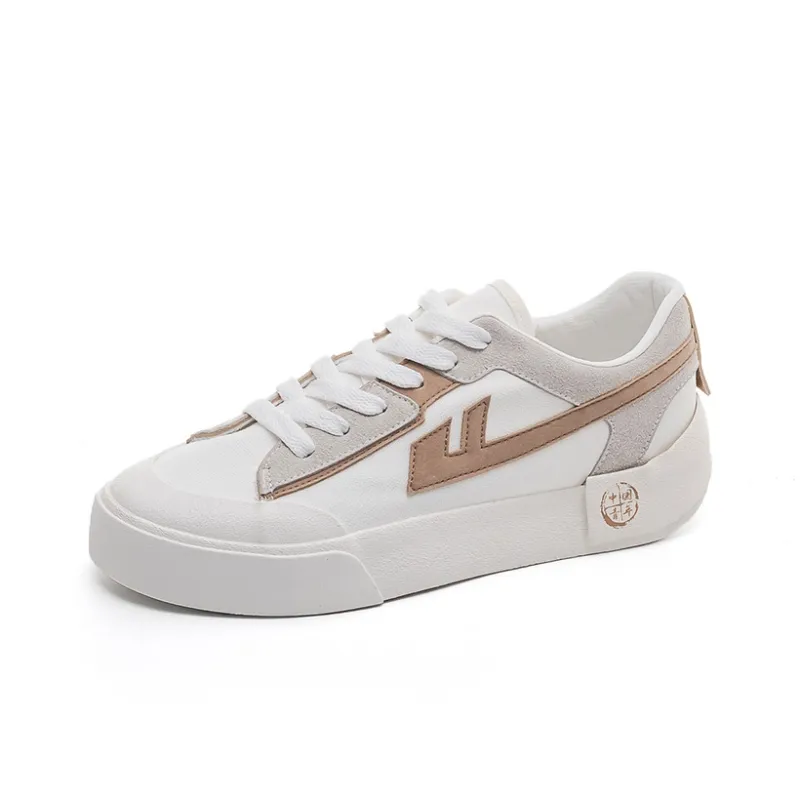 Warrior Sky Power Chinoiserie Collection Round Tip With Small Heel Low Top Retro Sports Canvas Shoes Unisex White Khaki-1