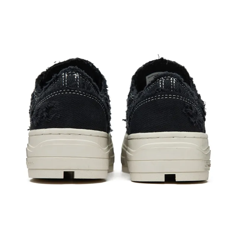 SHOOT BRAND Abrasion Resistant Breathable Height Increasing Low Top Canvas Shoes Unisex Little Dirty Black-3
