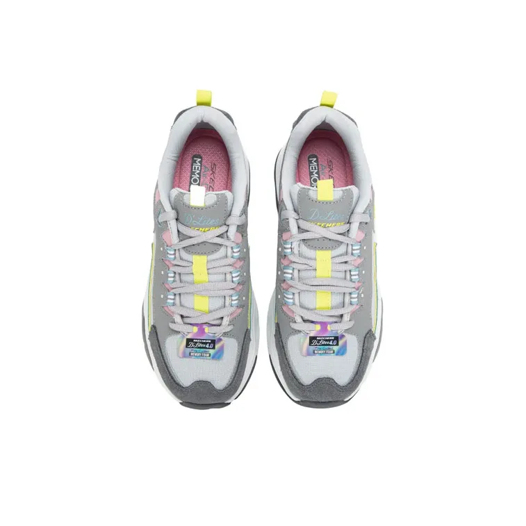 Skechers D'LITES 4.0 Lightning Panda Cushioning Anti-Slip And Wear-Resistant Low-Top Chunky Sneakers Women's Gray-3