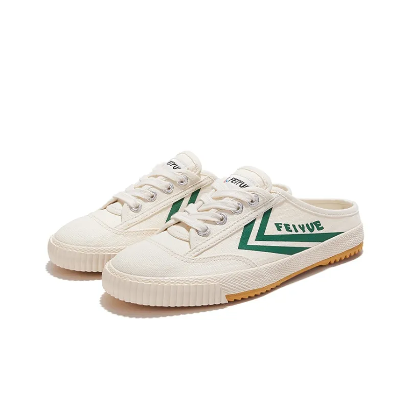 Feiyue Slip-Resistant Low-Top Canvas Shoes Unisex Beige Green-3