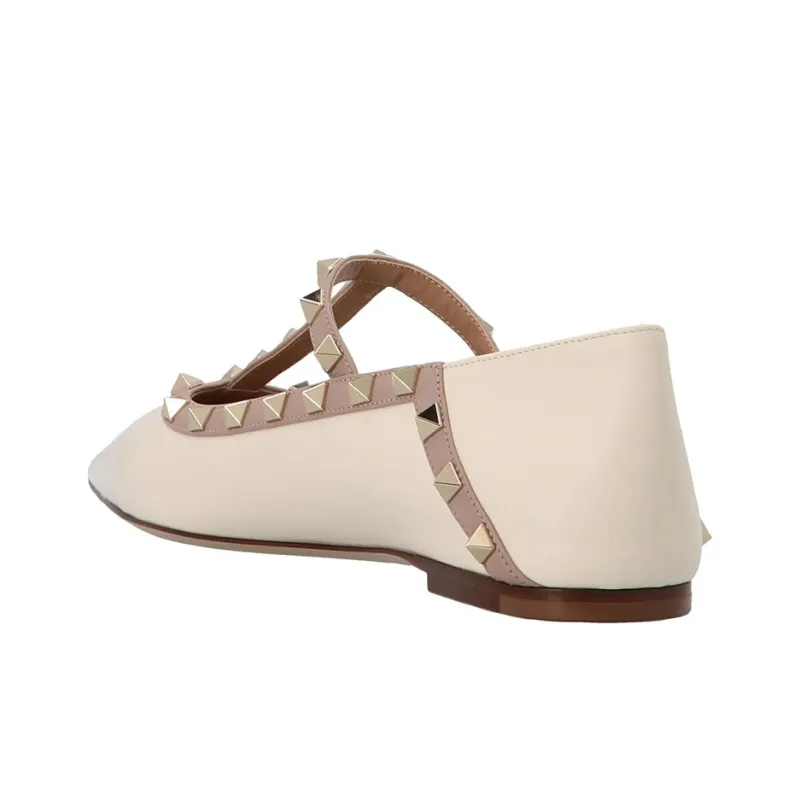 Valentino Rockstud Casual Single Shoes Women's Beige-2