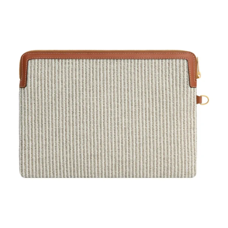 CELINE Fabric With Calfskin Clutch Trumpets Women's Light Umber-3