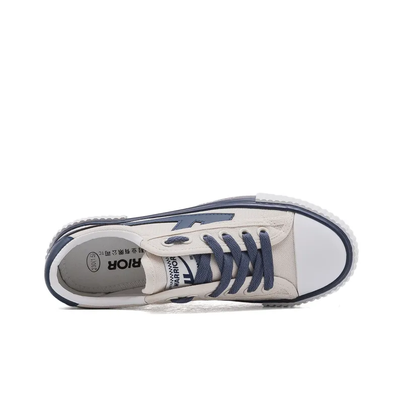 Warrior Wear-resistant Non-slip And Breathable Low-Top Canvas Shoes Unisex Beige Dark Blue-1