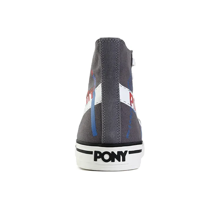 PONY Shooter Abrasion Resistant High Top Canvas Shoes Unisex Gray White-3