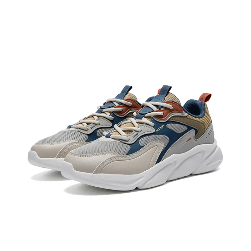 XTEP Cushioning Anti Slip And Wear Resistant Low Top Chunky Sneakers Men's Gray Blue-2