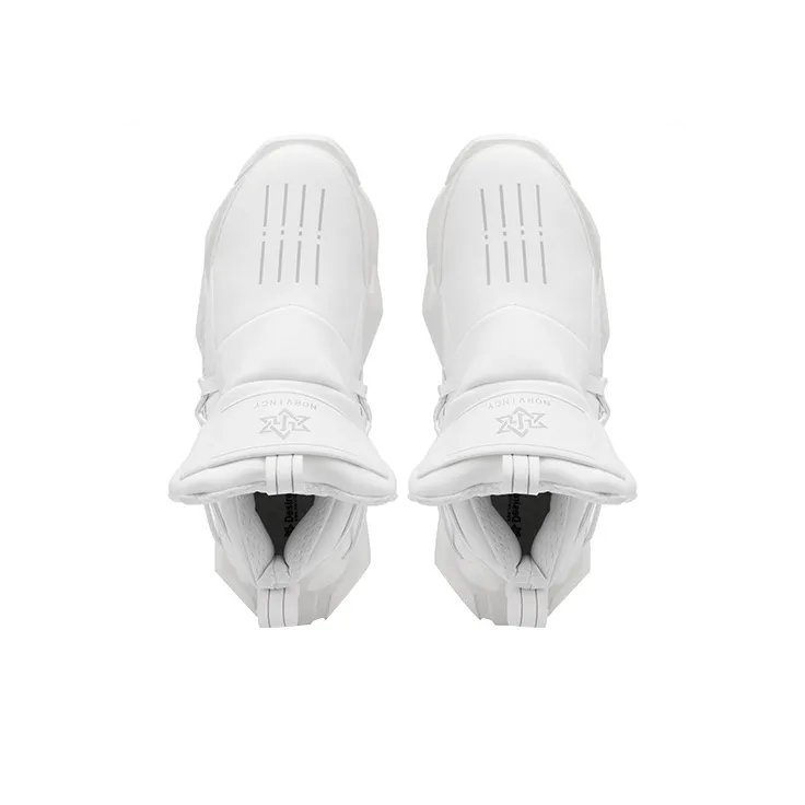 NORVINCY Height Increasing Mid Top Chunky Sneakers Unisex White-2