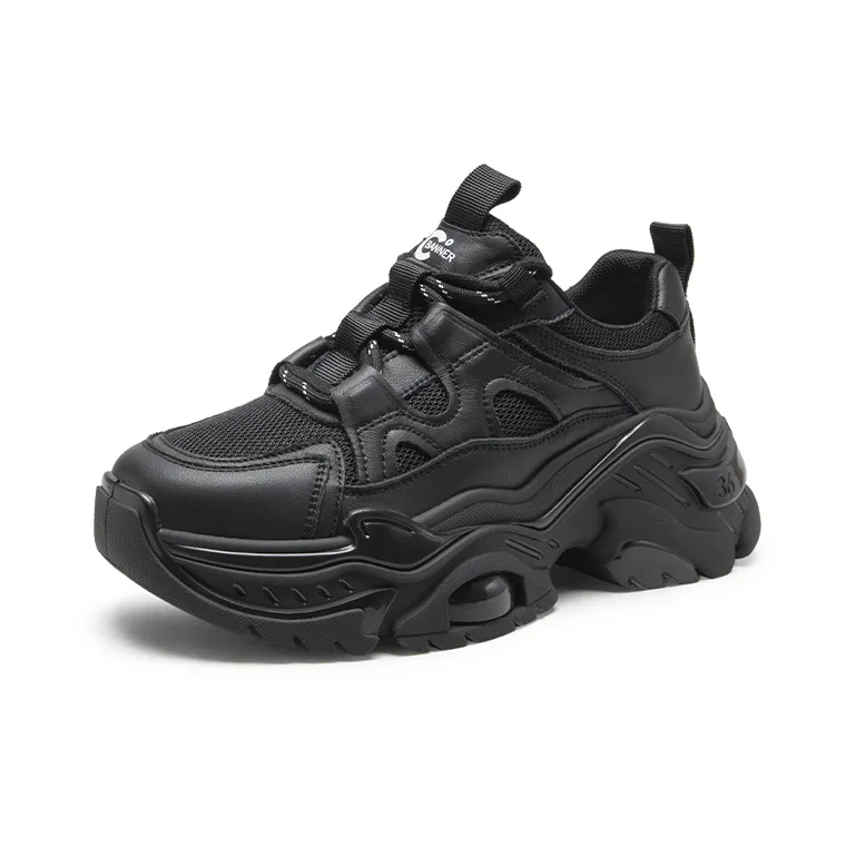 C°BANNER Chunky Sneakers Women's Low Top Black/Beige-2