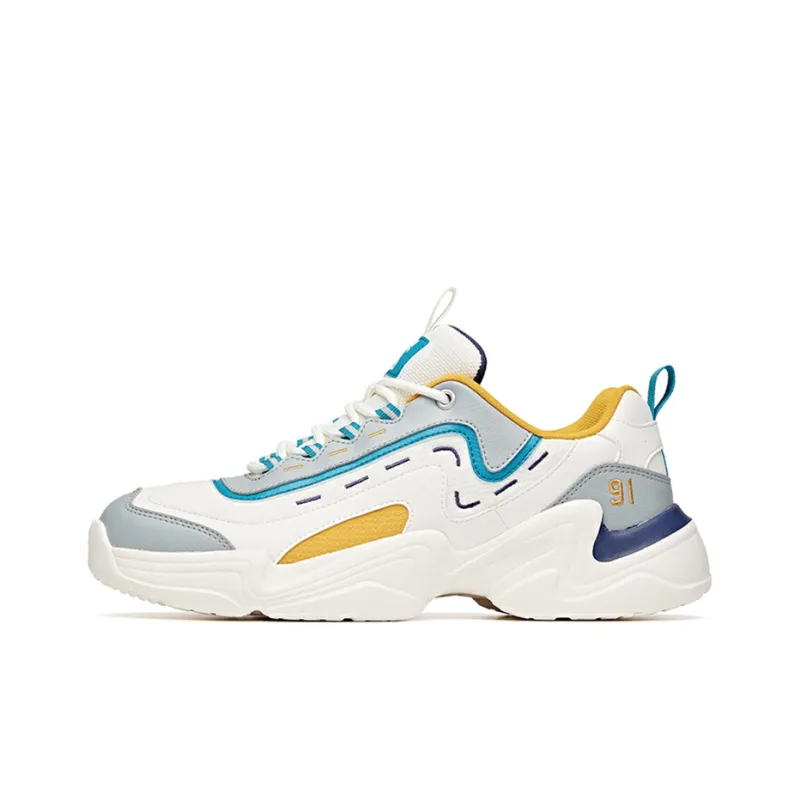 ANTA Chunky Sneakers Men Low Top White/Blue/Yellow-0