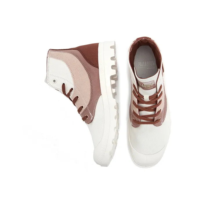Palladium Pampa Durable Breathable High-Top Canvas Shoes Unisex White Brown-3