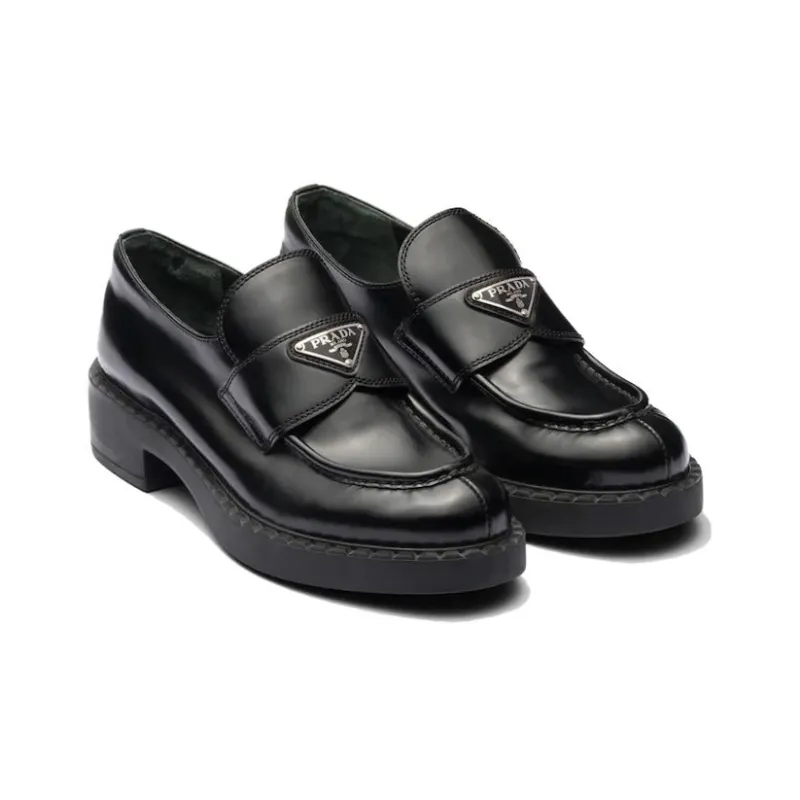PRADA Chocolate 50mm Brushed Leather Loafer 'Black' Women's-2