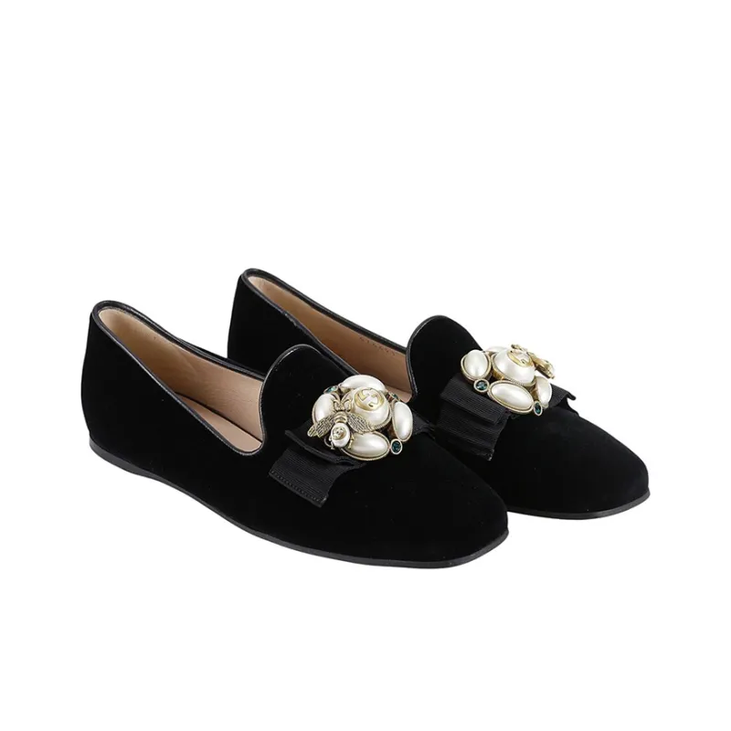 GUCCI Velvet Ballet Flat With Bee-2