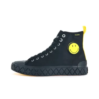 Palladium Palla Ace Smiley Mid Anti Slip Wear Resistant High Top Canvas Shoes Unisex Black