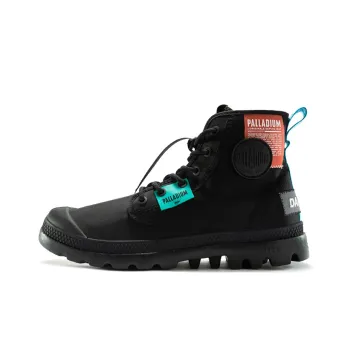 Palladium Pampa Lite Overlab Neon Anti Slip And Wear Resistant Lightweight High Top Canvas Shoes Unisex Black