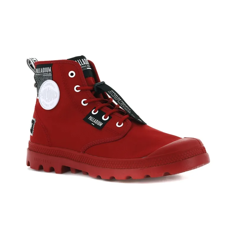 Palladium Pampa Lite Overlab Anti-Slip And Wear-Resistant Breathable High-Top Canvas Shoes Unisex Red-2
